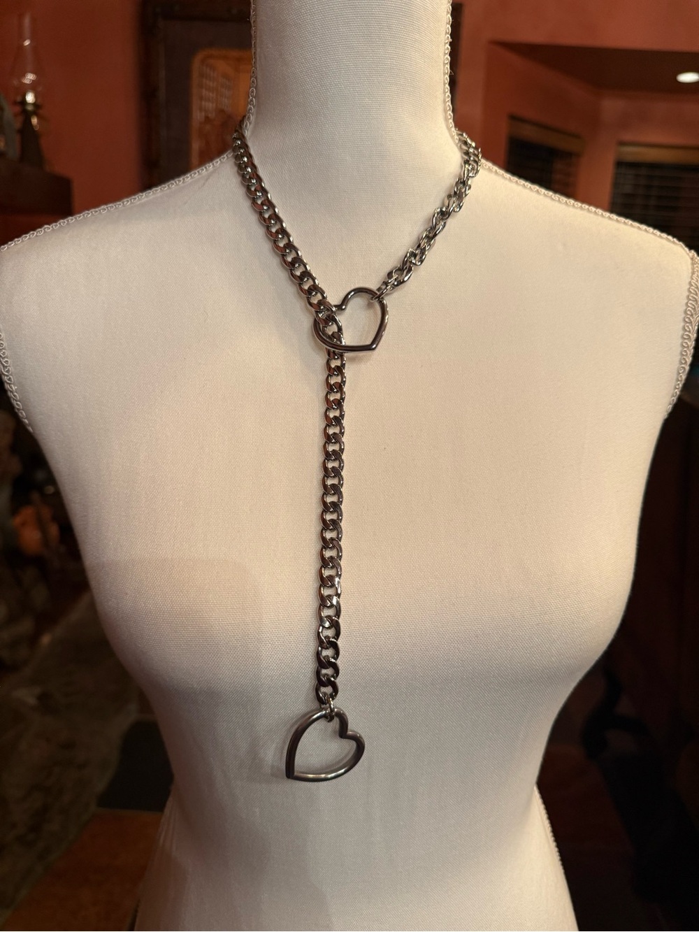 Silver Heart Lariat Necklace - Women Jewelry